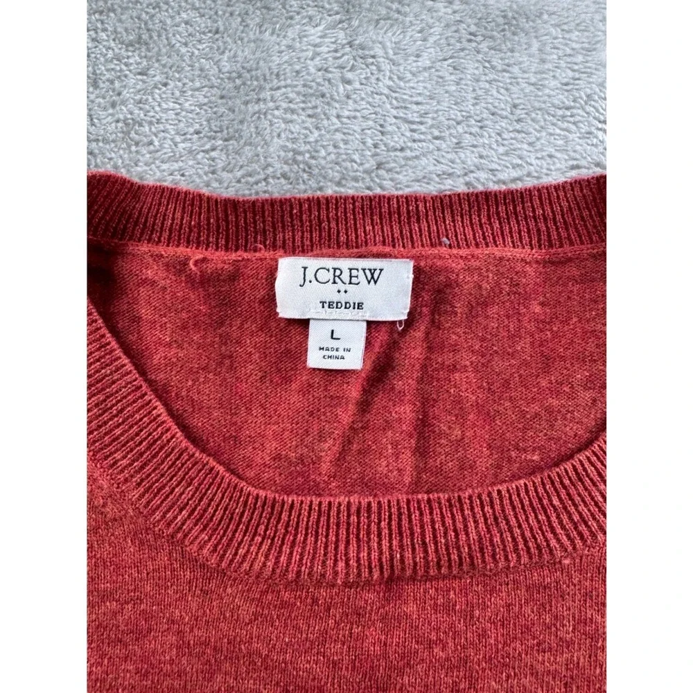 J‎ Crew Teddie Womens Crewneck Sweater Size Large Red Merino Preppy Classic
